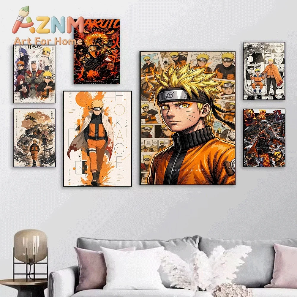 Naruto Classic Group Characters Anime Canvas Wall Art Print, Unframed Canvas Painting, Japanese Manga Poster for Bedroom Livin