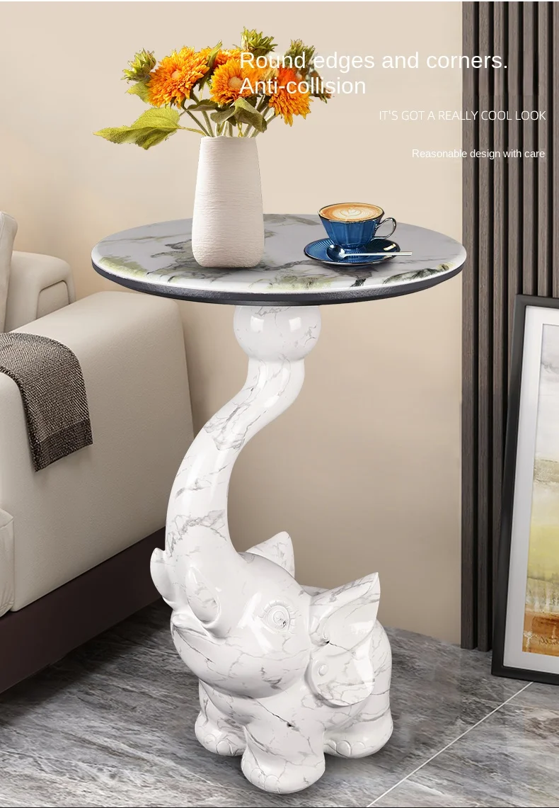Home Decor Elephant Statue Side Tables Living Room Round Tea Table Bedroom Bedside Table Creative Animal Sculpture Coffee Tables