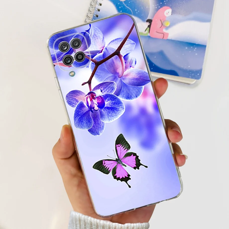 For Galaxy A12 A125F Samsung Cover Capa Case Bling Heart Butterlfly Flower Painting Fundas  For Samsung A12 SM-A125F Clear Cases