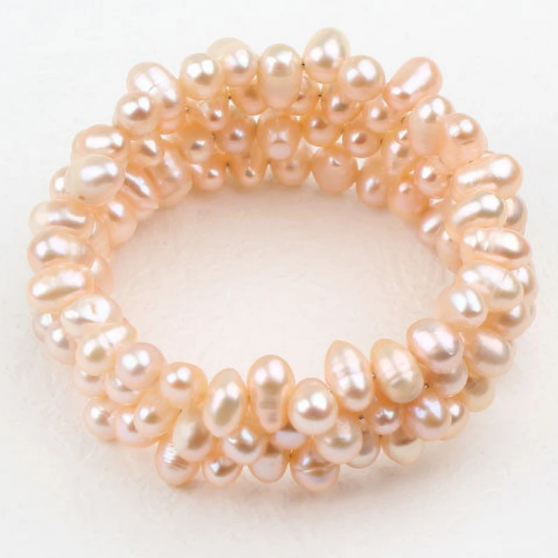 Natural Freshwater Pearl Multi-Wrap Bracelet Peach Colour Women Bracelet Bangle