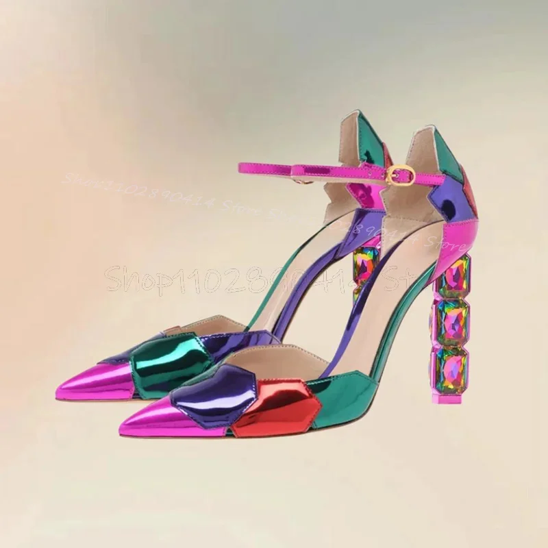 

Mixed Color Strange Style Heels Pointed Toe Pumps Ankle Buckle Strap Women Shoes Fashion Party Banquet 2025 Zapatos Para Mujere