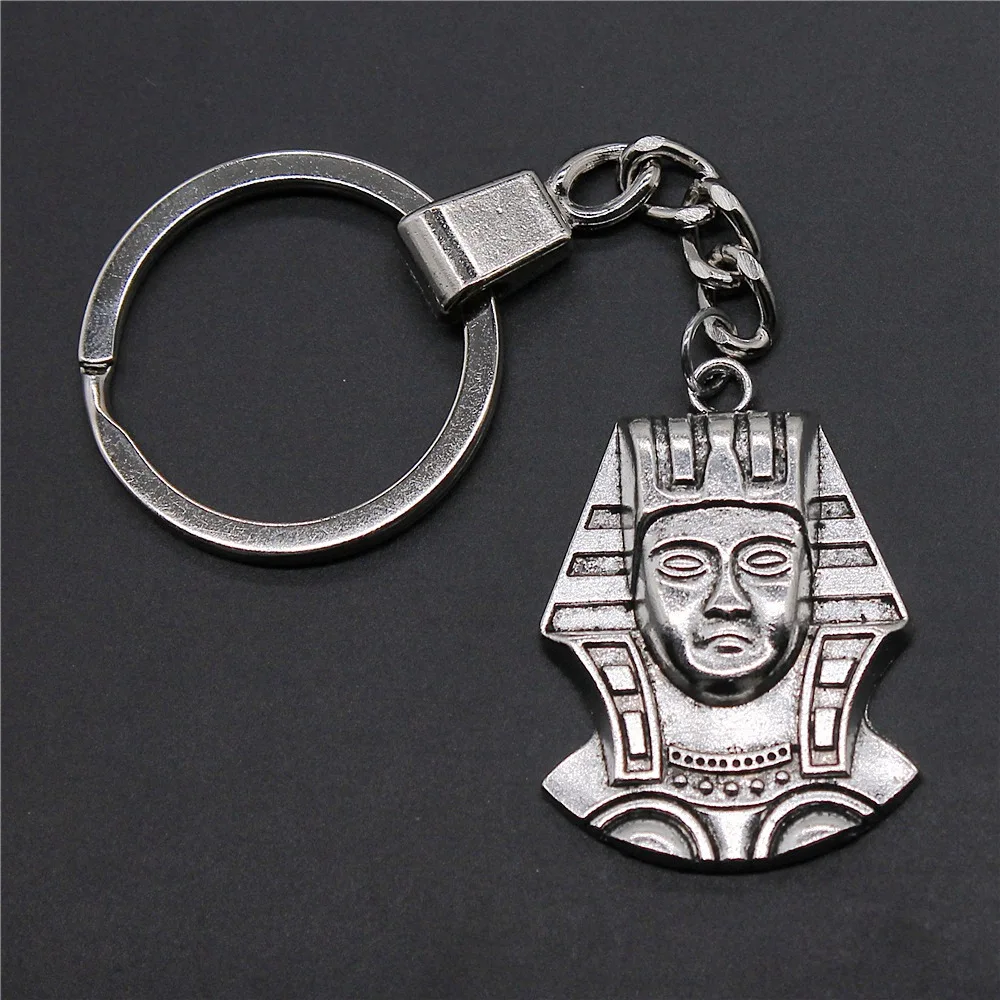 Men Keychain DIY Metal Holder Chain Vintage 2 Colors 37x26mm Egypt Queen Cleopatra Pendant New Fashion Gift