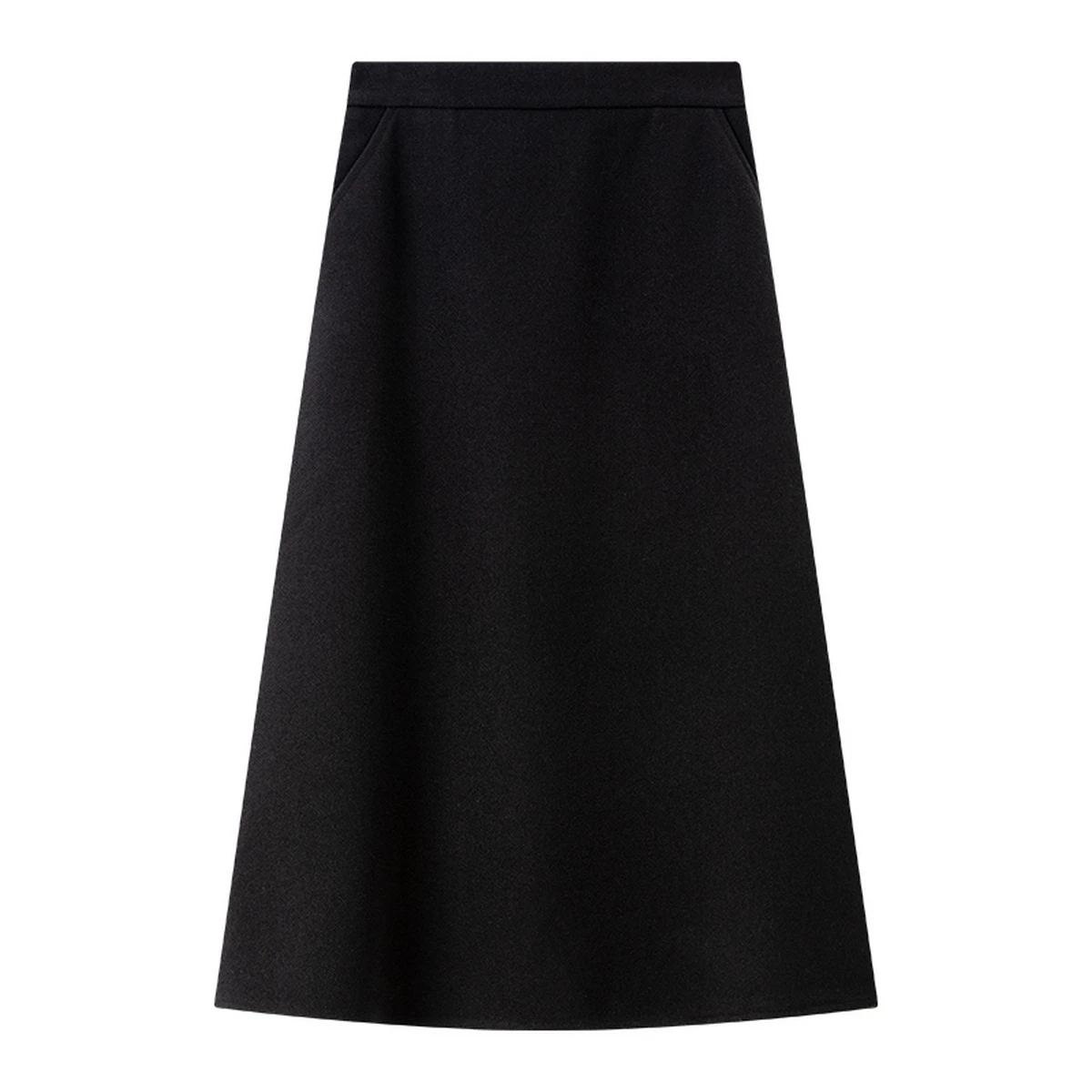 VIMLY Women's Black Long Skirt Elegant Winter 2025 A-line Loose Tweed Ladies Skirts Office Lady Zipper Pocket Female Skirt A2839