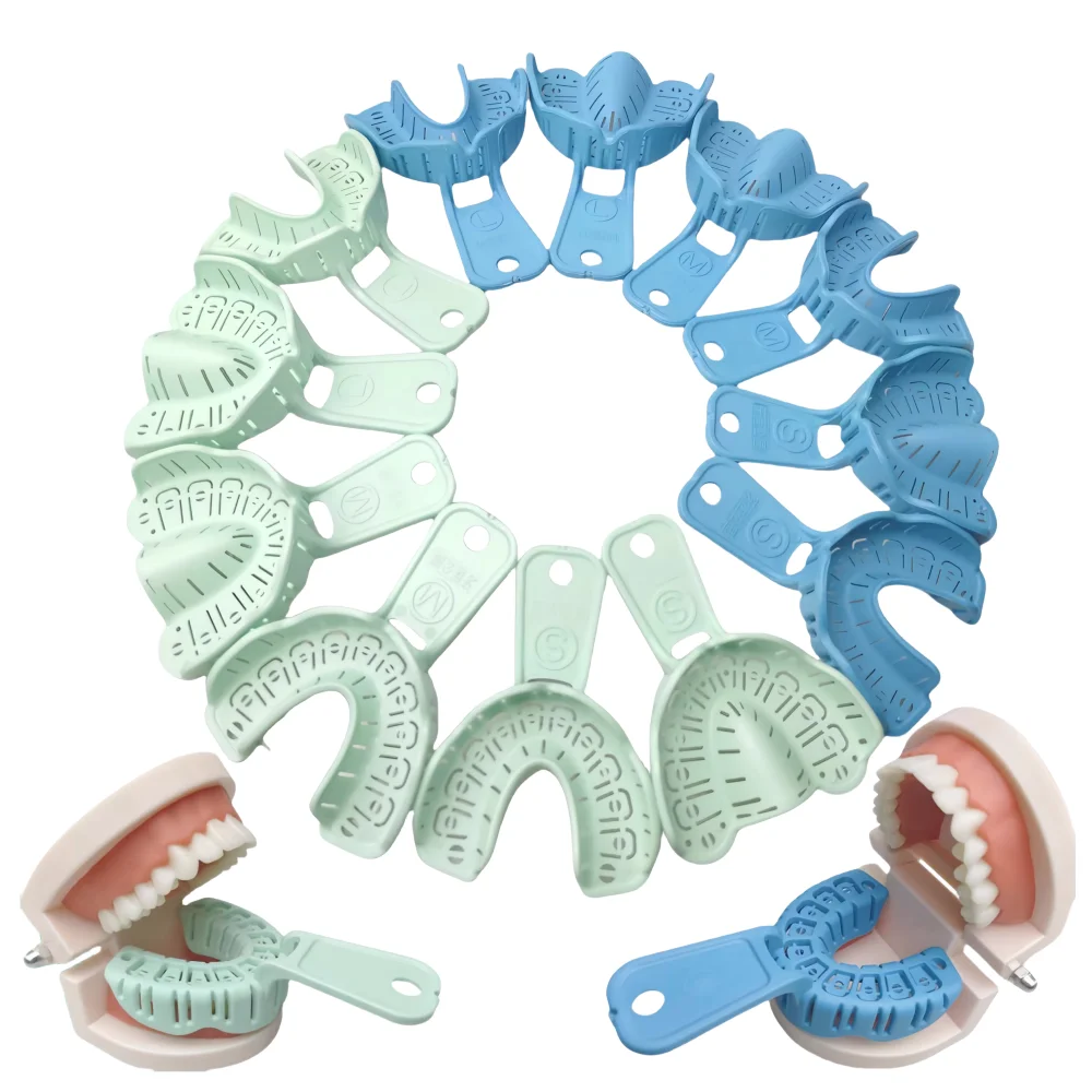 2PCS Dental Impression Trays Set - Upper/Lower Orthodontic Implant Trays for Disposable Plastic Dentist Materials & Supplies