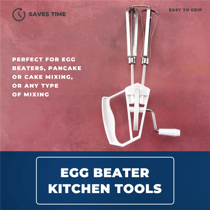 

ABFI Rotary Manual Hand Whisk Egg Beater Mixer Blender Stainless Steel Kitchen Tools