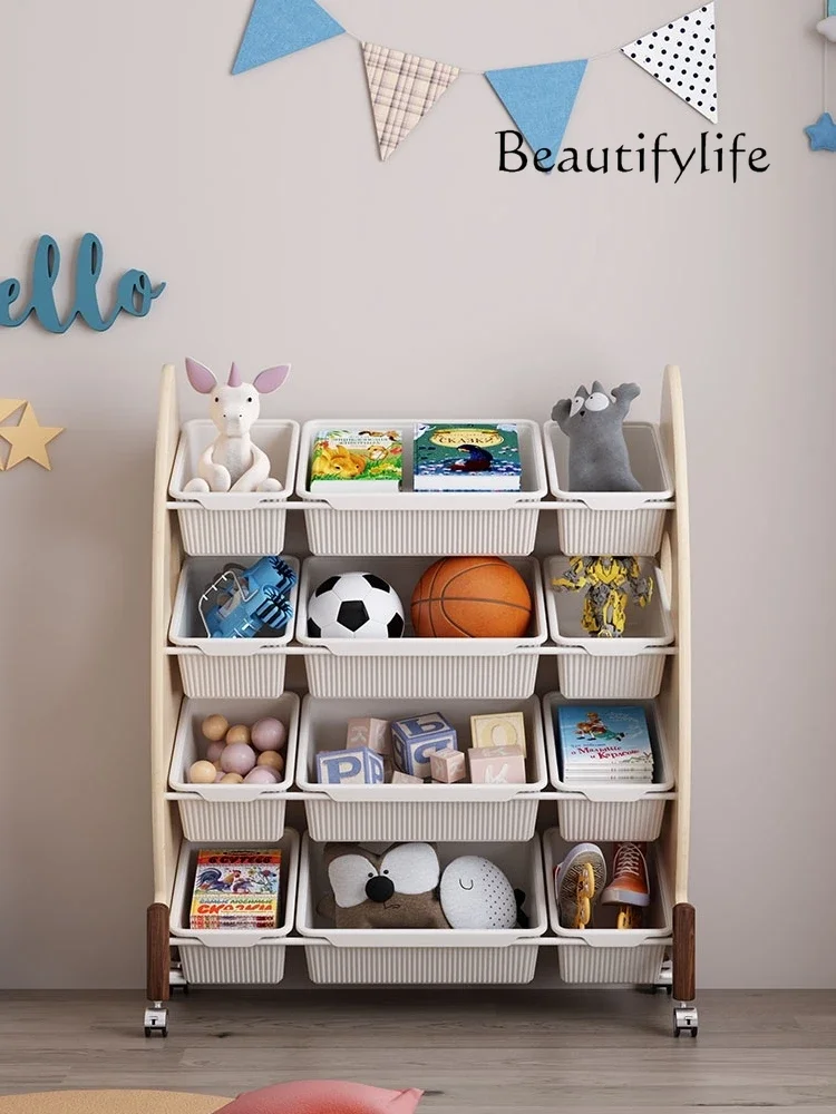 

JB Removable Toy Storage Rack, Shelf, Solid Wood Bookshelf, Trolley With Wheels, Finishing Cabinet