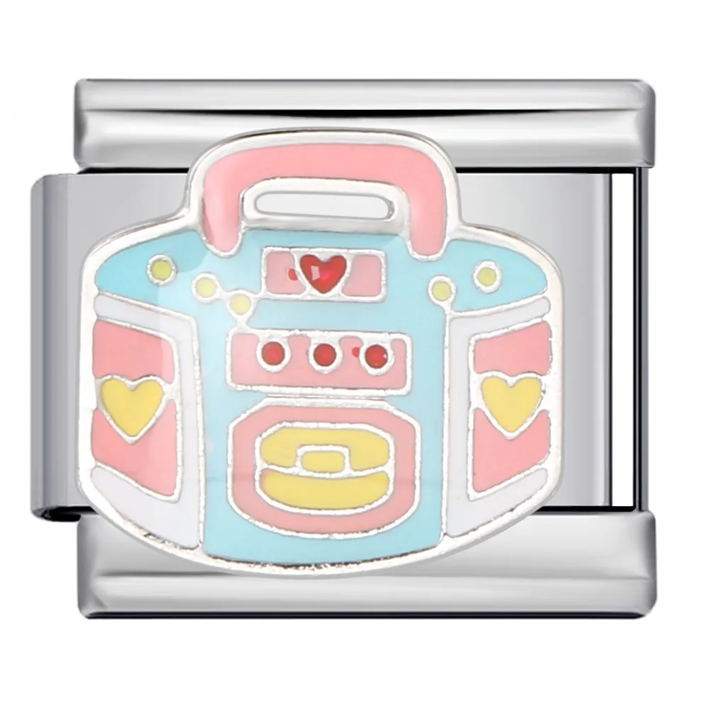 Bunte Y2k Cartoon Radio Lippenstift Herz Italienischer Charm Anhänger Passend für 9mm Edelstahlarmband DIY Schmuckherstellung Perlen für Frauen – Detail 5
