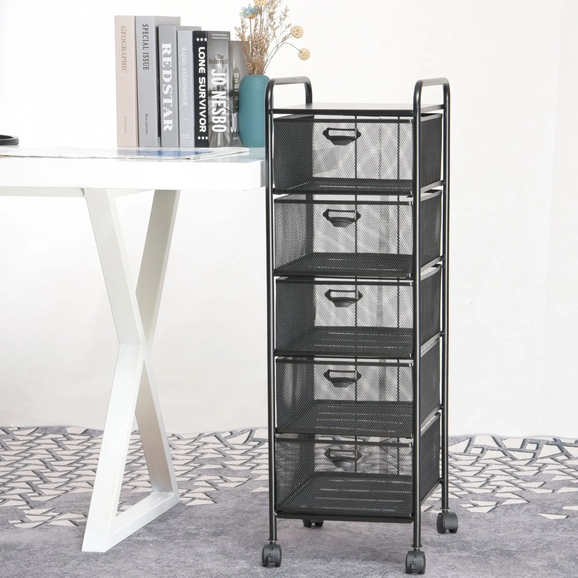 A4 wrought iron multi-layer deepening drawer file rack 5 grids metal office data storage cabinet under desk file classification