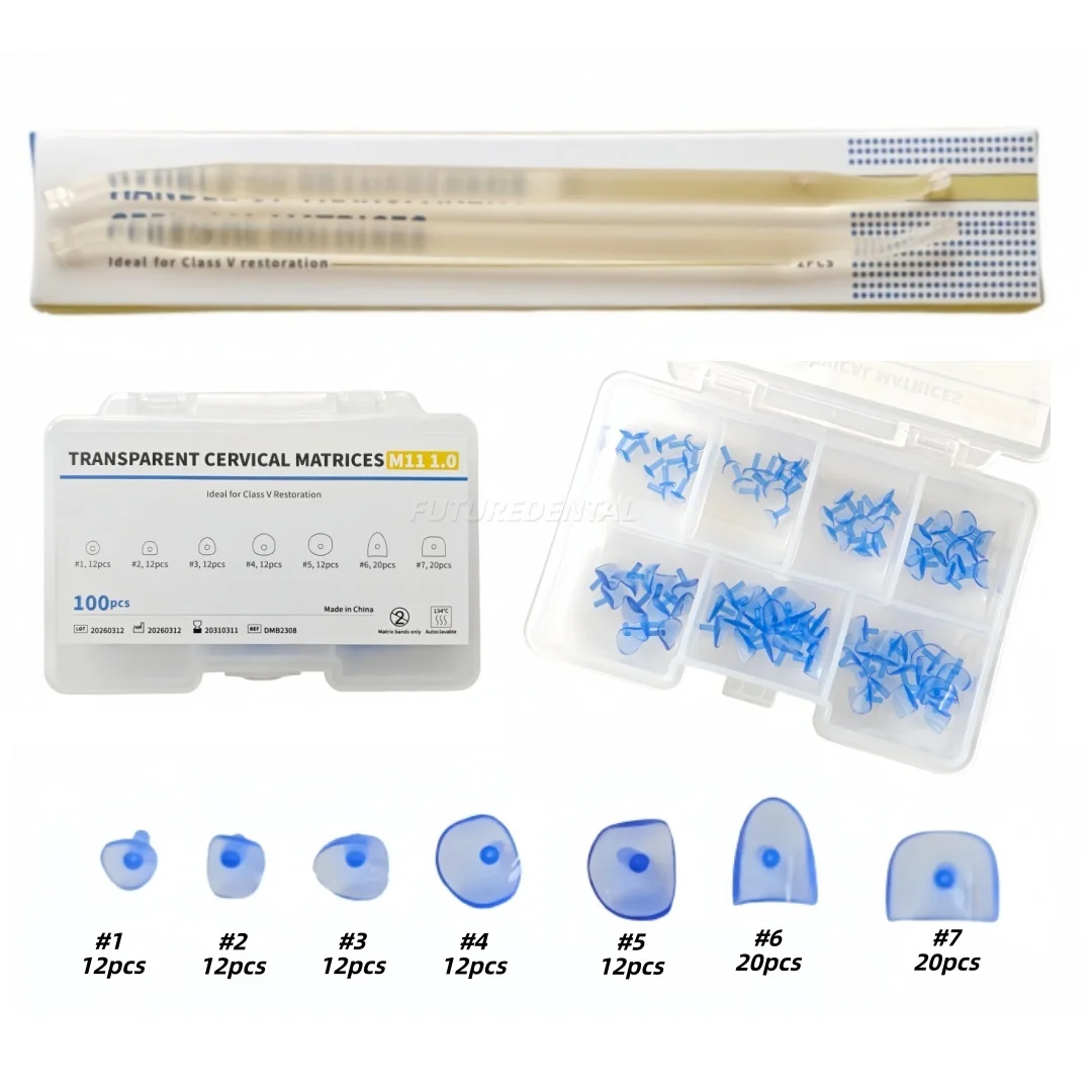 Dental Matrix Forms Cervical Transparent Blue Matrices with Handle M11 1.0 For Gingival Class V Cure-Thru Restoration