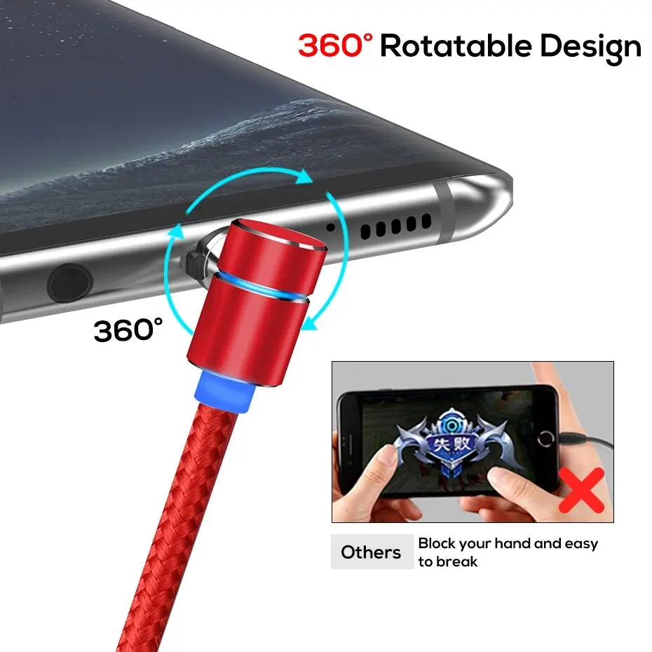 TOPK Magnetic Charging Cable 360° Rotating Magnetic Phone Charger Cable with LED Light, 90° Angle Connector, Nylon-Braided Cor