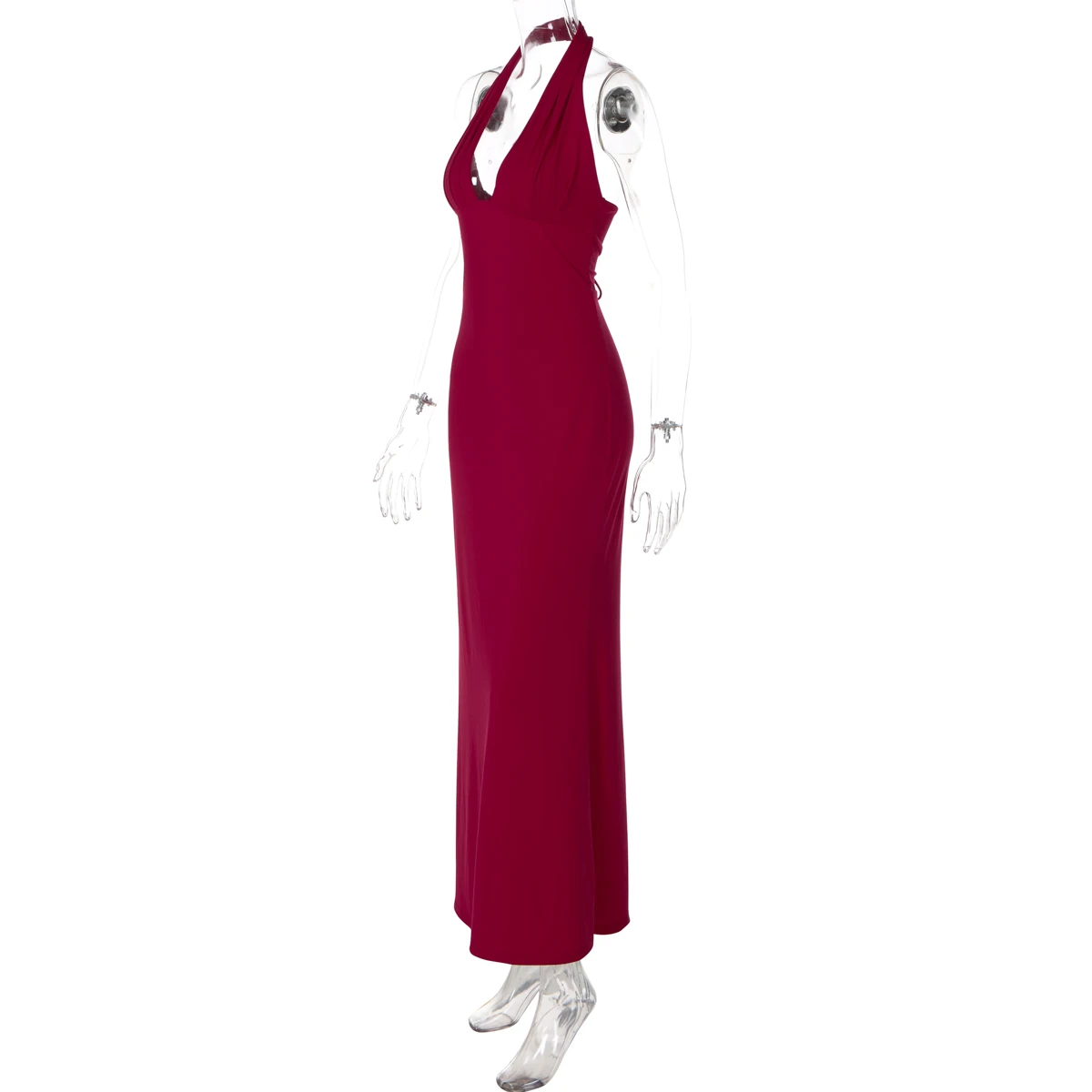 Hugcitar Damen Elegantes Neckholder-Kleid mit V-Ausschnitt, Sexy Maxikleid mit Knöpfen und Schnürung, Sommerkleid, Damenmode-Outfit für Geburtstagsfeier und Festival – Detail 3