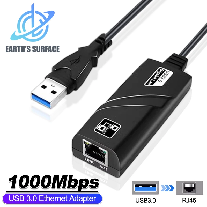10/100/1000Mbps USB3.0 Wired Network Card USB to RJ45 Lan Ethernet Network Adapter Cable Converter for PC Macbook Windows Laptop