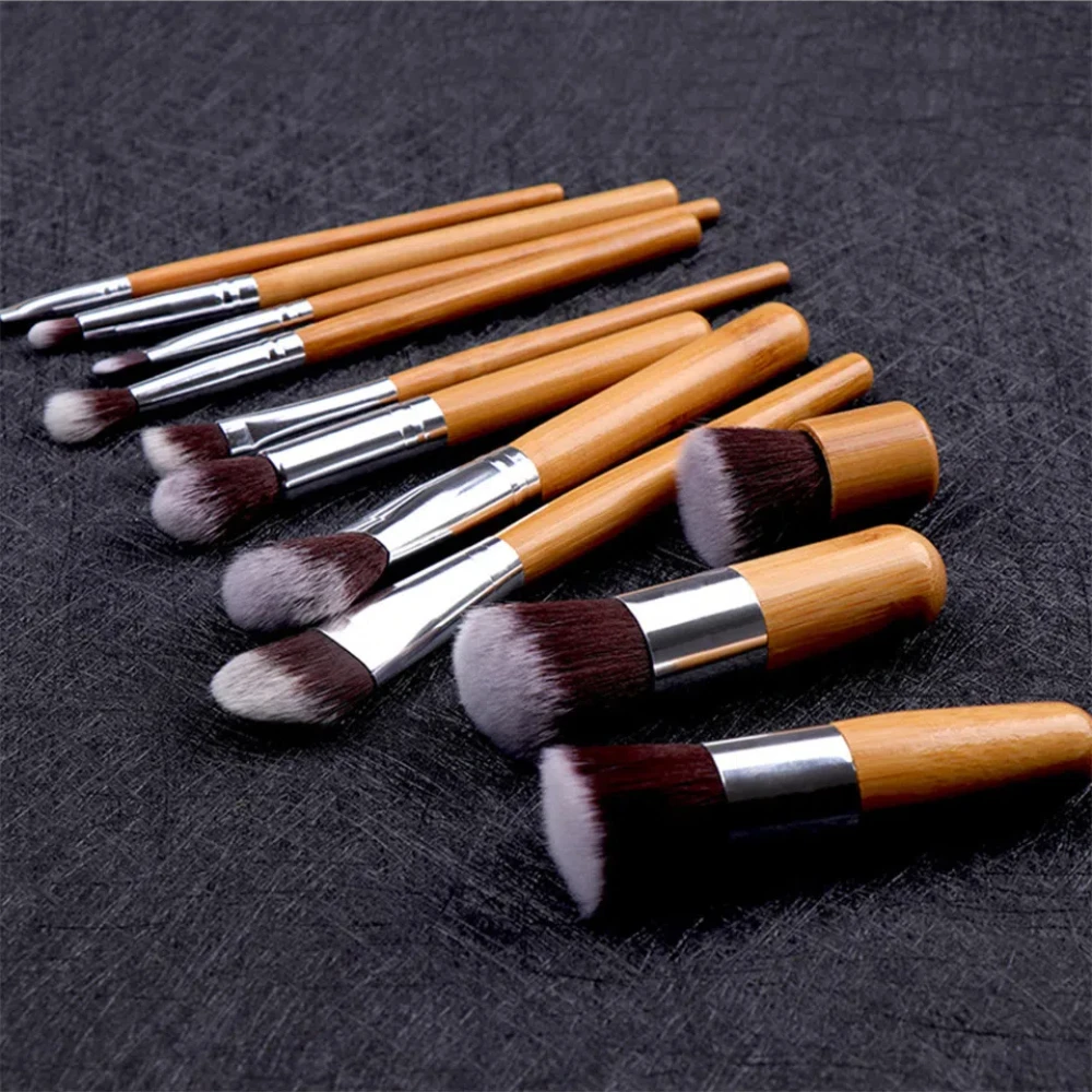 11Pcs Bamboo Handle Makeup Brushes Set Foundation Eye Shadow Blush Highlighter Concealer Brush Female Beauty Tool Make Up Kit