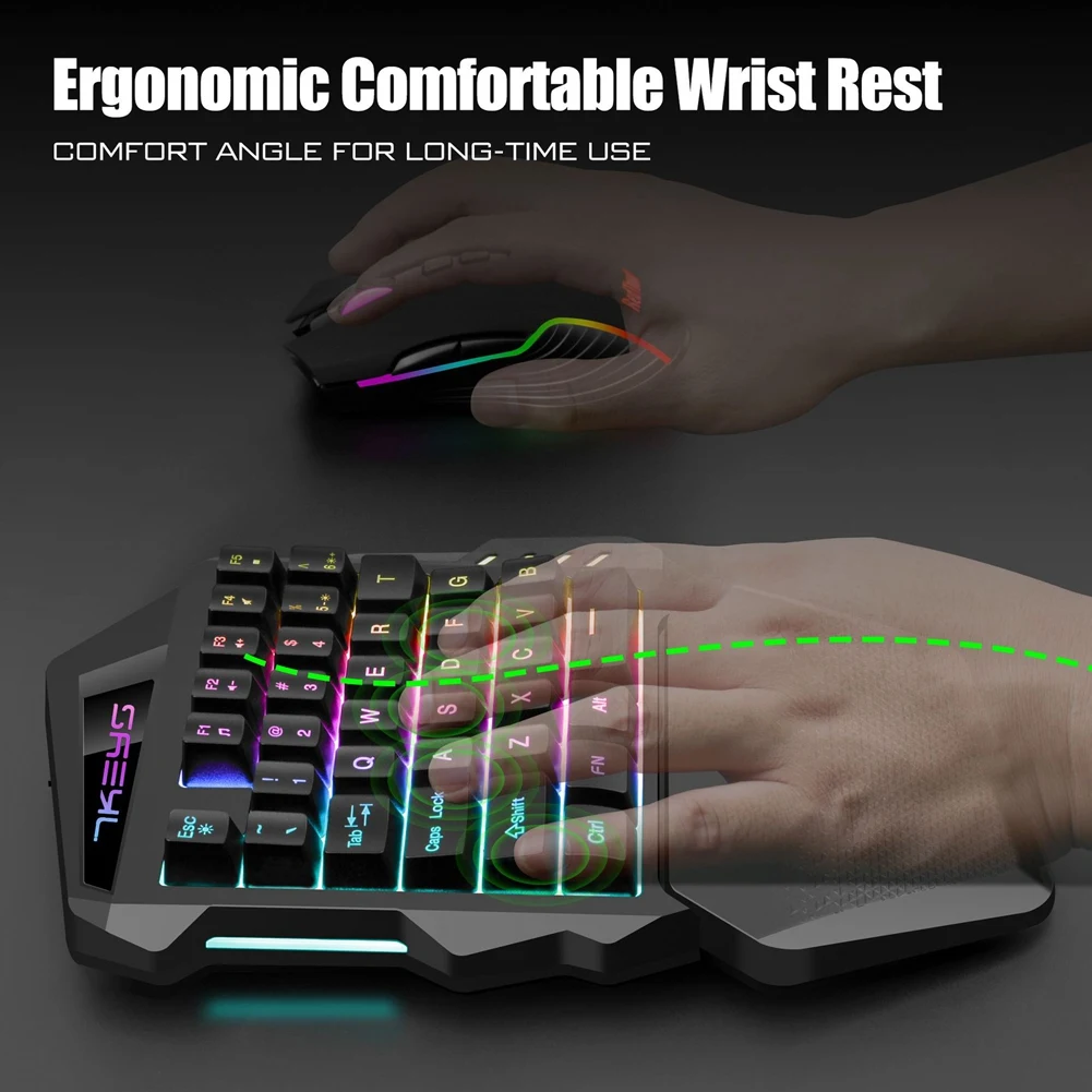 One Hand Wireless Gaming Keyboard RGB Backlit Portable Mini Keyboard Game Controller for PC Gamer