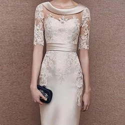 Satin Mother of the Bride Dresses 2025 Illusion Sheath Wedding Guest Gowns Lace Applique Elegant Dress Women For Wedding Party