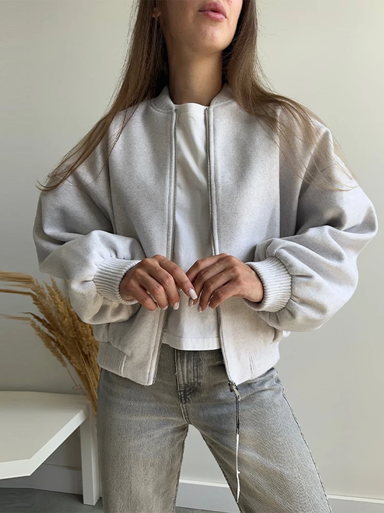 

Женская модная осенне-зимняя куртка, женская ретро-куртка с длинным рукавом и эластичным подолом на молнии, мягкая куртка-бомбер, женские пальто