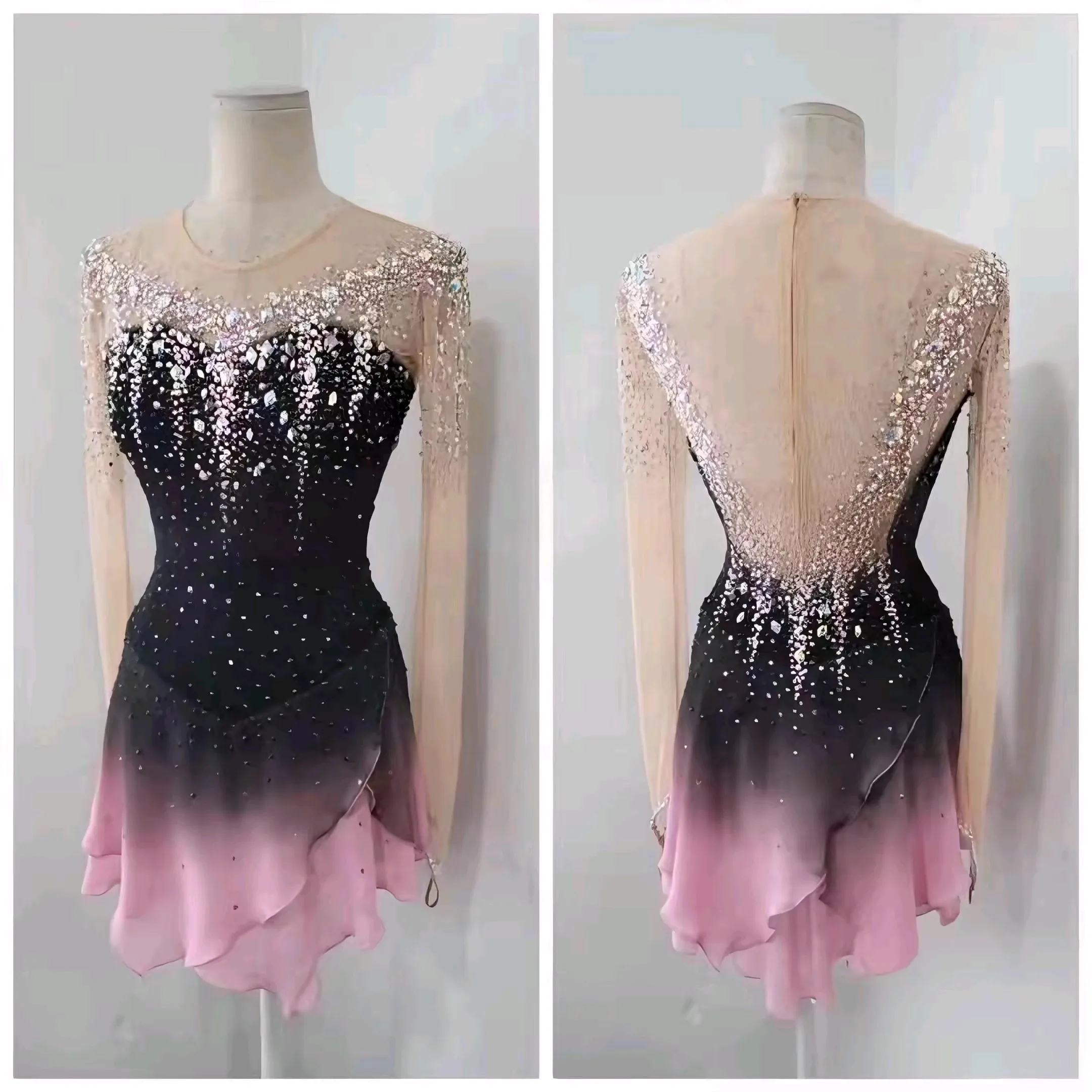 Girls Women's Lyrical Dancewear Figure Skating Gymnastics Glitter Stage Clothing Gymnastics Clothing Rhinestones  Skating Dresse