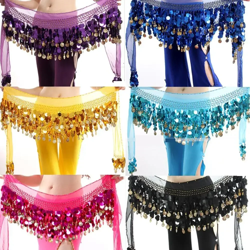 Women's Sexy Chiffon Belly Dance Hip Scarf Sequin Waistband Belt Skirt Hip Wrap Hipskirt Belt Female Stage Costumes