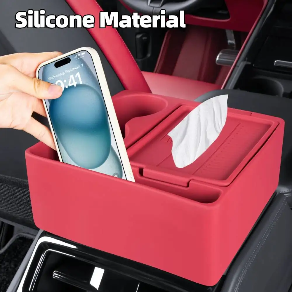Car Armrest Water Cup Tissue Storage Box Silicone Organizer Case Auto Interior Accessories for Porsche Panamera Executive 24-26