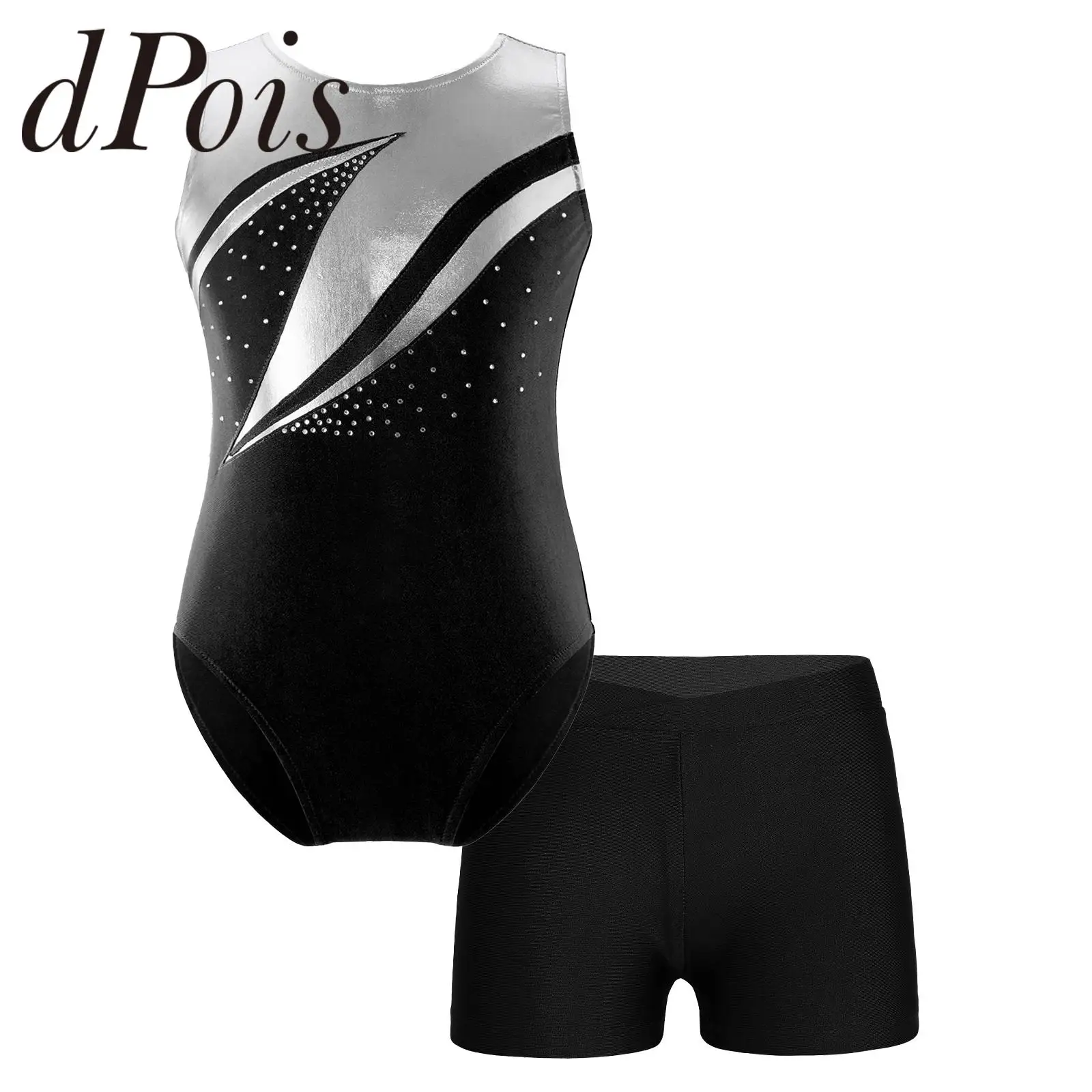 Kids Girls Ballet Gymnastics Leotards with Shorts Children Ballet Dance Outfits Dancewear Sets for Yoga Unitard Skating Jumpsuit