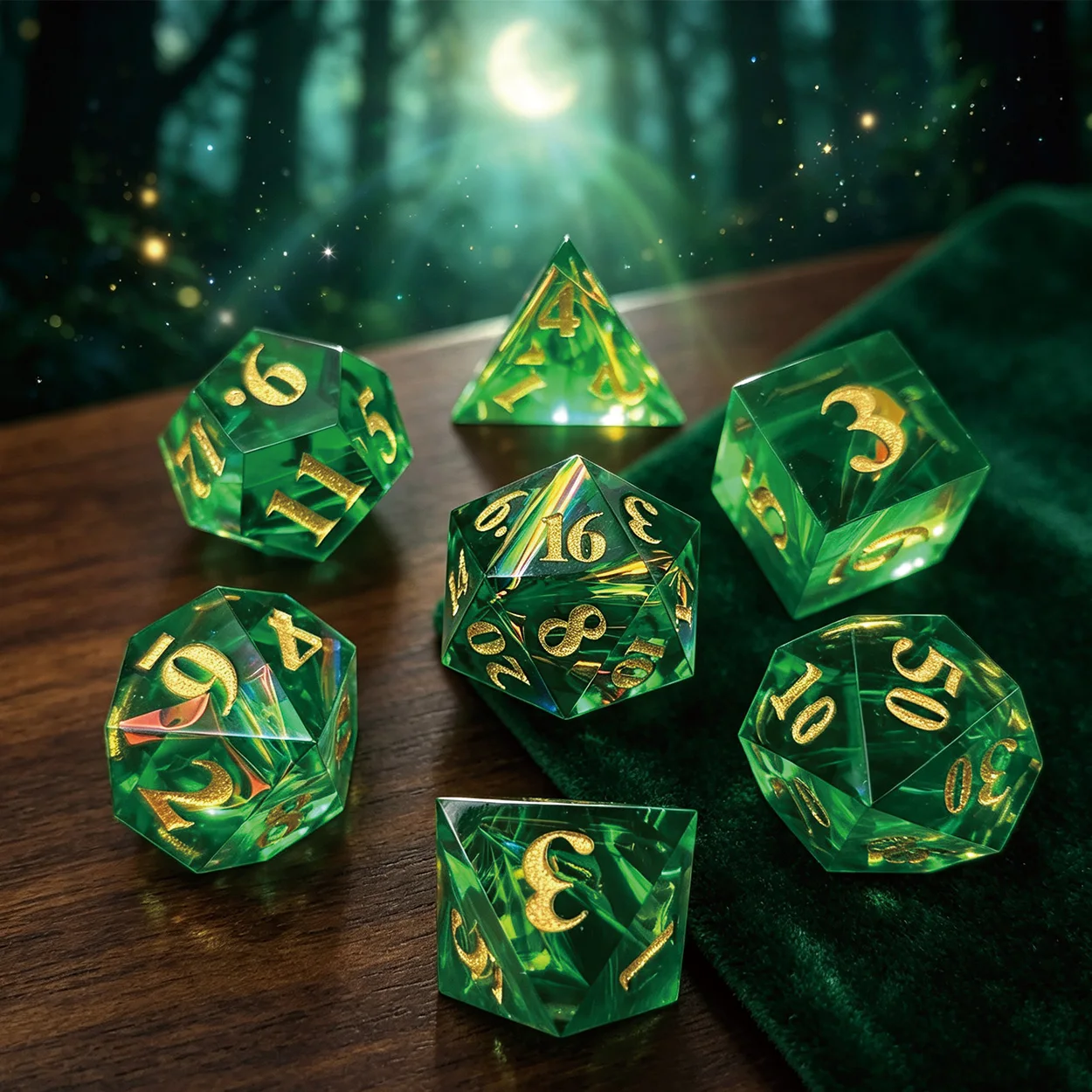 7Pcs Premium Sharp Edge Resin Dice, Holographic Polyhedral D&D Dice Set Silver Number Great Gift for Tabletop Gaming Lovers