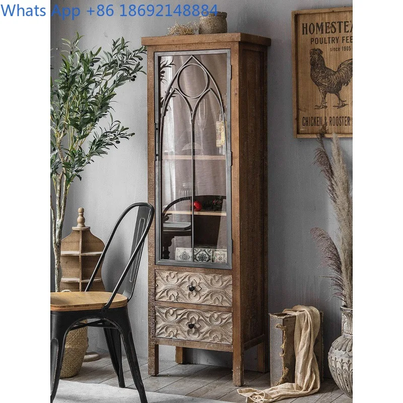 Eco Friendly 3 Tier Glass Display Cabinet for Living Room Bedroom Dining Room Storage Cupboard with Vintage Style Design