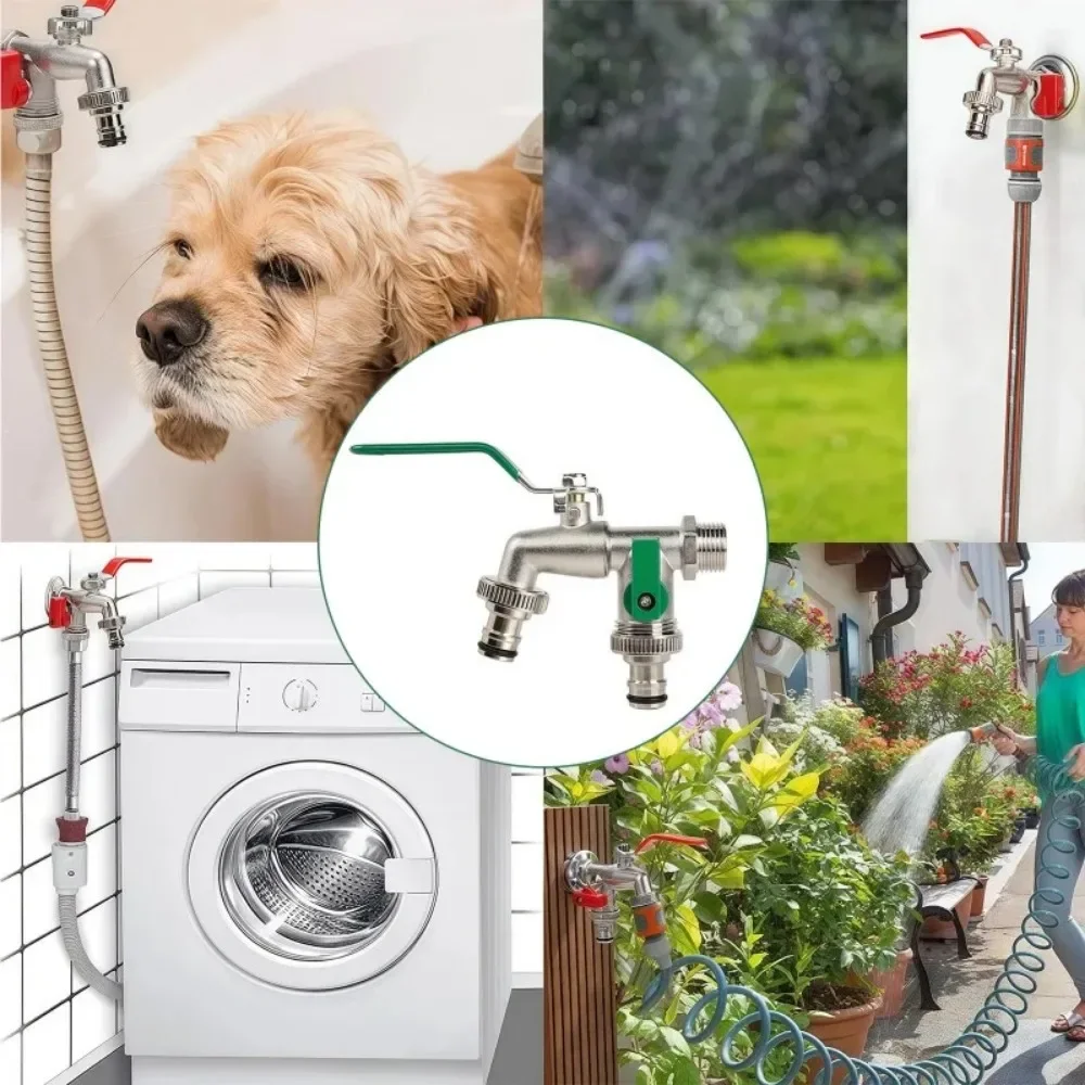 2 Way Outlet Tap Splitter Home Faucet Splitter Garden Tool Brass Hose Connector Outdoor Double Tap Garden Hose Splitter