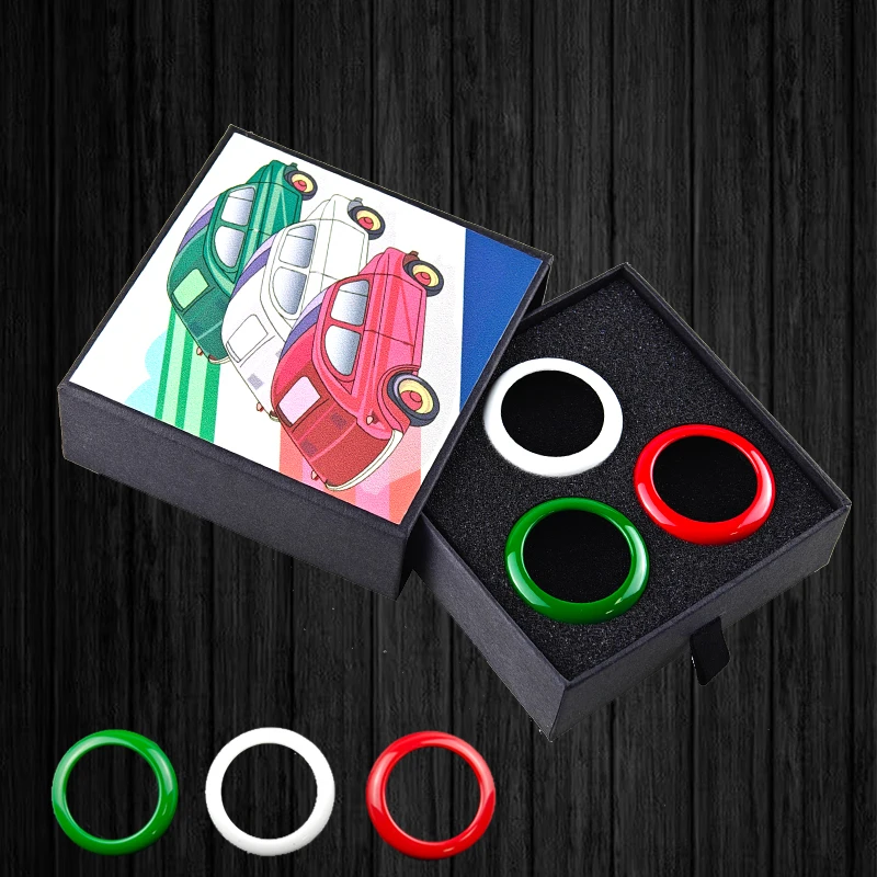 Brand New ABS Material Racing Style Italian  Color Interior Button Rings Cover Decorate For Fiat 500 Abarth 595 695 (3PCS/Set)