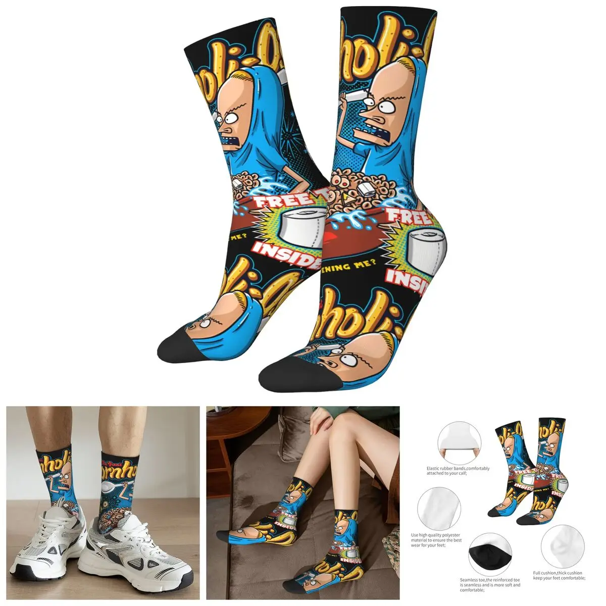 Hip Hop Retro Masterful Crazy Men's compression Socks Unisex Beavis and butt-head Harajuku Pattern Printed Funny Novelty Happy