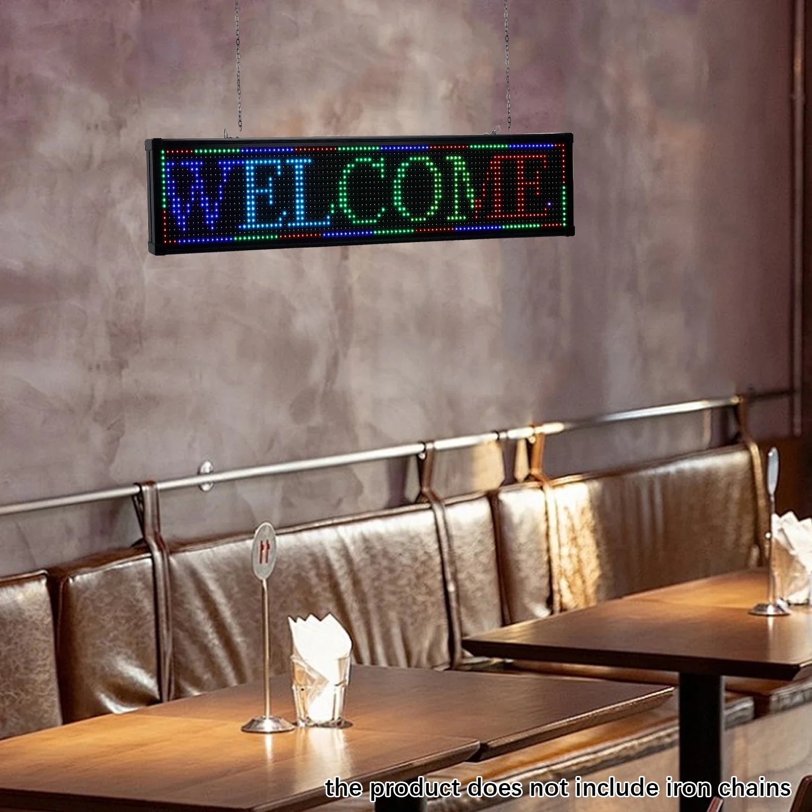 

40x8x2 In Small LED Scrolling Sign Board - Programmable Digital Advertising Display W/ 7 Color Modes, Multiple Lighting Effects