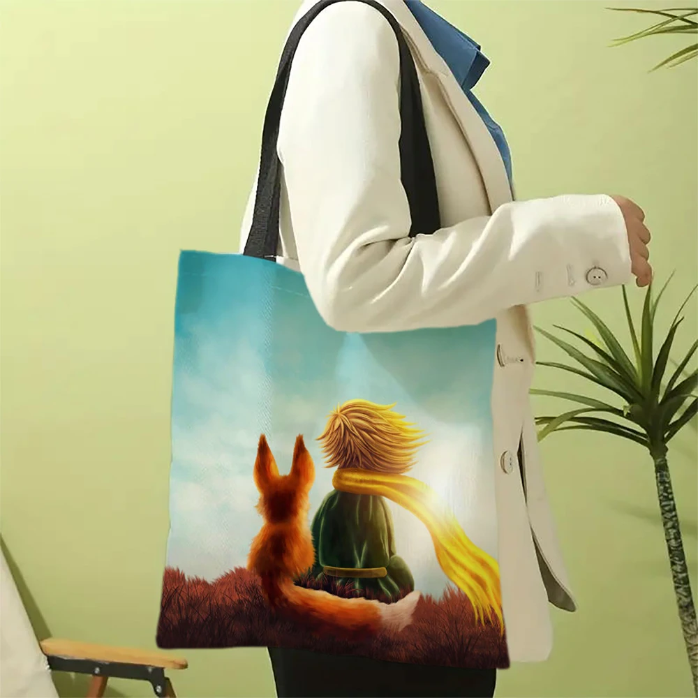 The Little Prince Canvas Bags Series Print Canvas Bag Lightweight Shoulder Bags Holder Handbag Fashion Shopping Bag 30X35cm