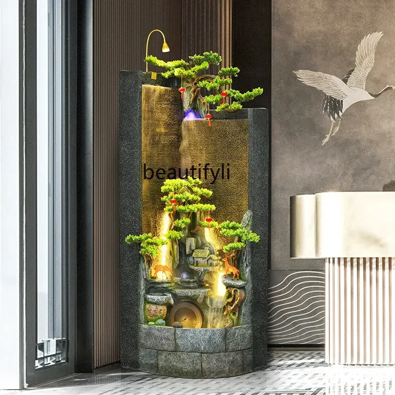 

V Floor Artificial Mountain and Fountain Water Curtain Wall Landscape Fortune Liing Room Hallway Ornaments Office Humidifier