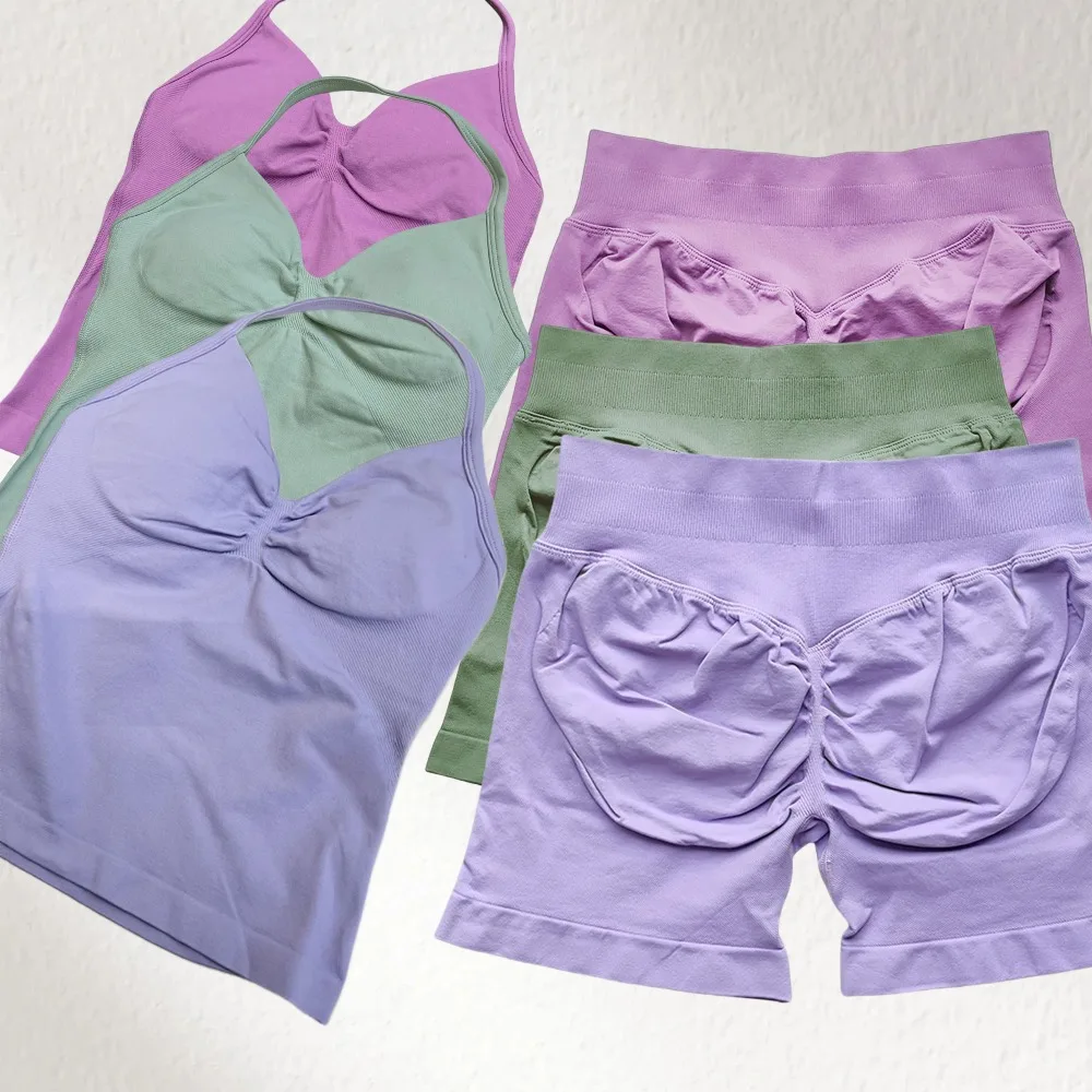 

2 шт. комплект для йоги 2025 комплект для йоги в тренажерном зале спортивная одежда женский жилет с воротником бюстгальтер для йоги топ спортивные шорты с высокой талией летний спортивный комплект