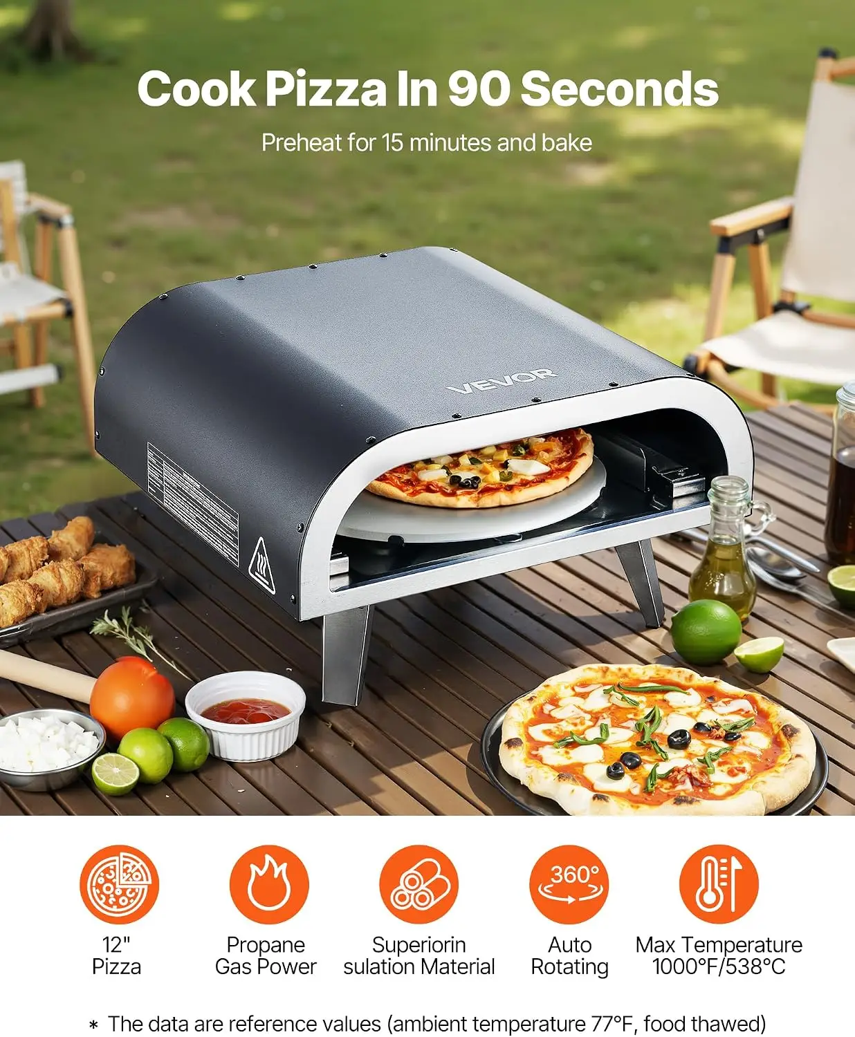 Propane Outdoor Pizza Oven, 12 in Auto Rotating Propane Gas Pizza Ovens, Portable Pizza Cooker with Electric Rotation System, Ca