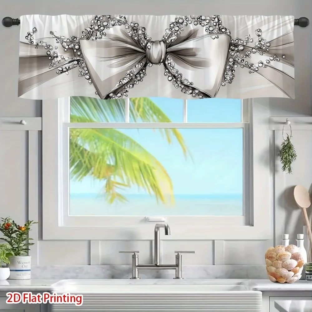 

2D Flat, 1 Panel Elegant Bow Valance Curtain - Semi-Sheer Window Valance with Bow Top, Easy Install Rod Pocket, Machine Washable