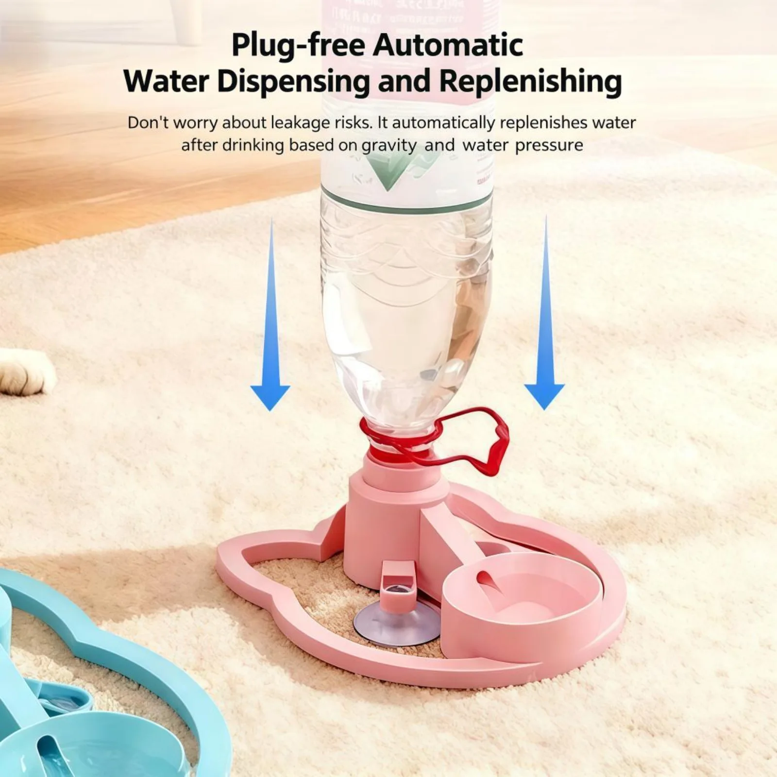 Gravity Automatic Pet Water Dispenser, Fits 2.8cm Mineral Water Bottles, Large Capacity Filter-Free Water Feeder for Cats - view 2