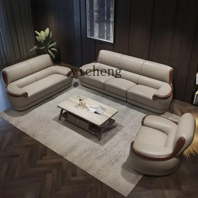 SA-8  leather sofa living room cowhide small apartment sofa first floor simple solid wood corner combination