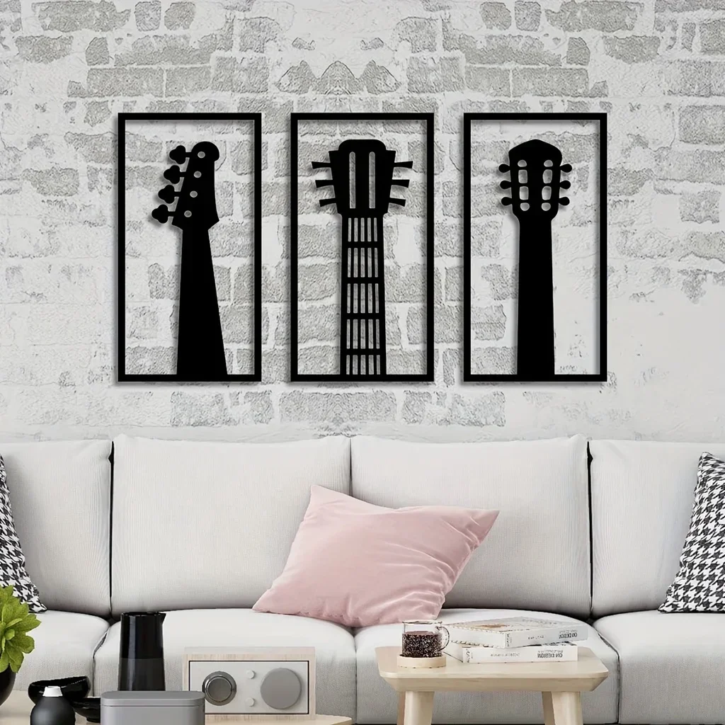 HELLOYOUNG-Música Estilo Escultura De Parede De Metal, Home Decor Art, Instrumento Musical Decorativo, 3 peças por conjunto