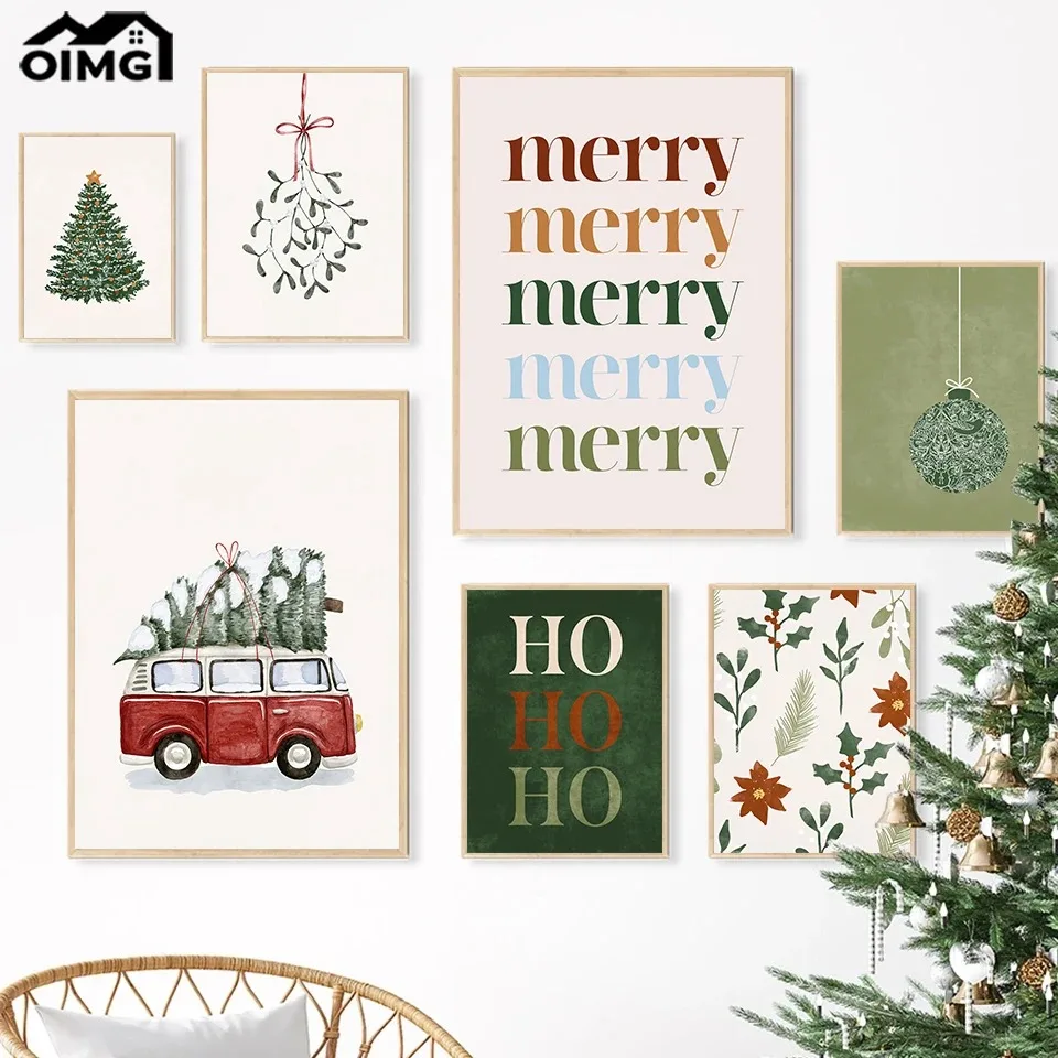 Christmas Tree Ball Decoration Poster Frosted Holly Winter Van Canvas Painting Snowflake Prints Decorative Home Room Picture