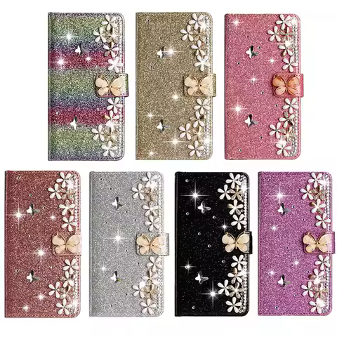 Wallet Glitter Flash Diamond Case For Samsung Galaxy S25 S24 Ultra S23 S22 S21 S20 FE A15 A52 A53 A54 A34 Flip
