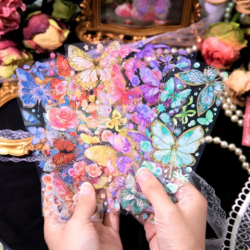 

3sheet Elegant Butterfly Stickers PET Transparent Decorative Decals for Phone Laptop Waterbottle Planner Diary Journal Scrapbook