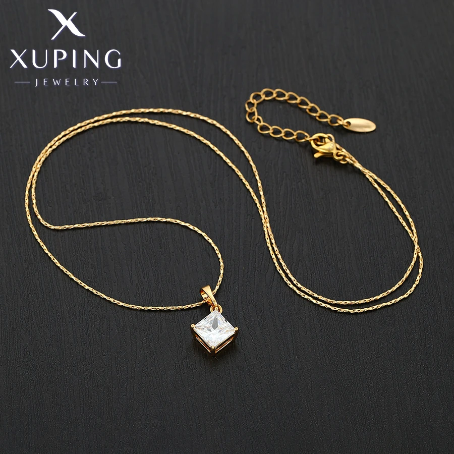 Xuping Jewelry New Arrival Square Stone Pendant Necklace of Gold Color Women Exquisite Gift X000805067