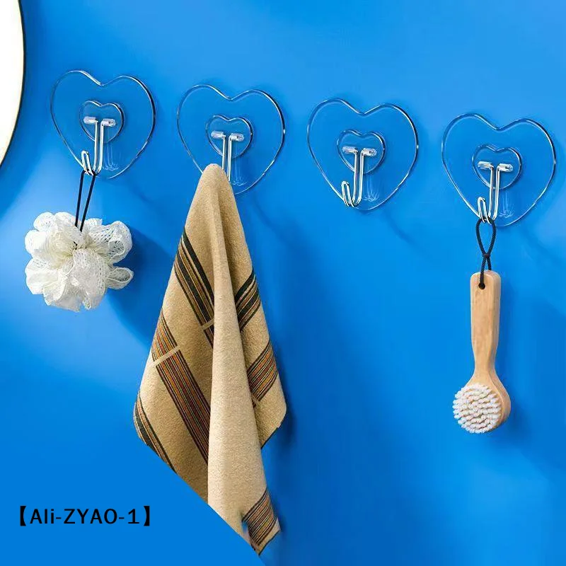 【O】20/40/60pcHeart Shape Transparent Hooks Non Punching Plastic Love Hangers Holder Self Adhesive Key Towel Multi-Purpose Hooks - view 3