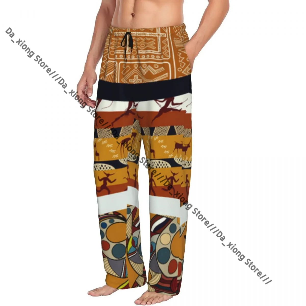 

Мужская одежда для сна, свободные брюки для сна, пижамы с африканской этнической иллюстрацией, длинные штаны для отдыха, повседневная домашняя одежда