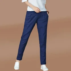 Spring Autumn Women's Clothing Elastic High Waisted Solid Color Pocket Casual Straight Pencil Trousers Streetwear Sports Pants
