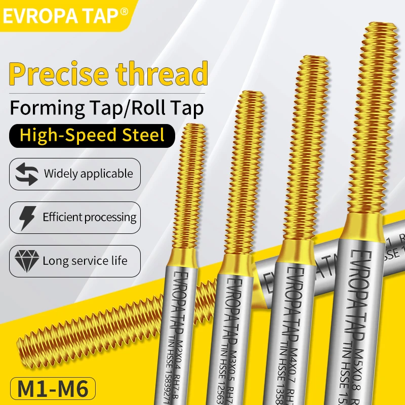 

EVROPA TAP 8PCS M1-M6 Bearing Steel Taper Forming /Roll Tap Set Kit Screw Thread Tap Drill M1 M1.2 M1.6 M2 M3 M4 M5 M6