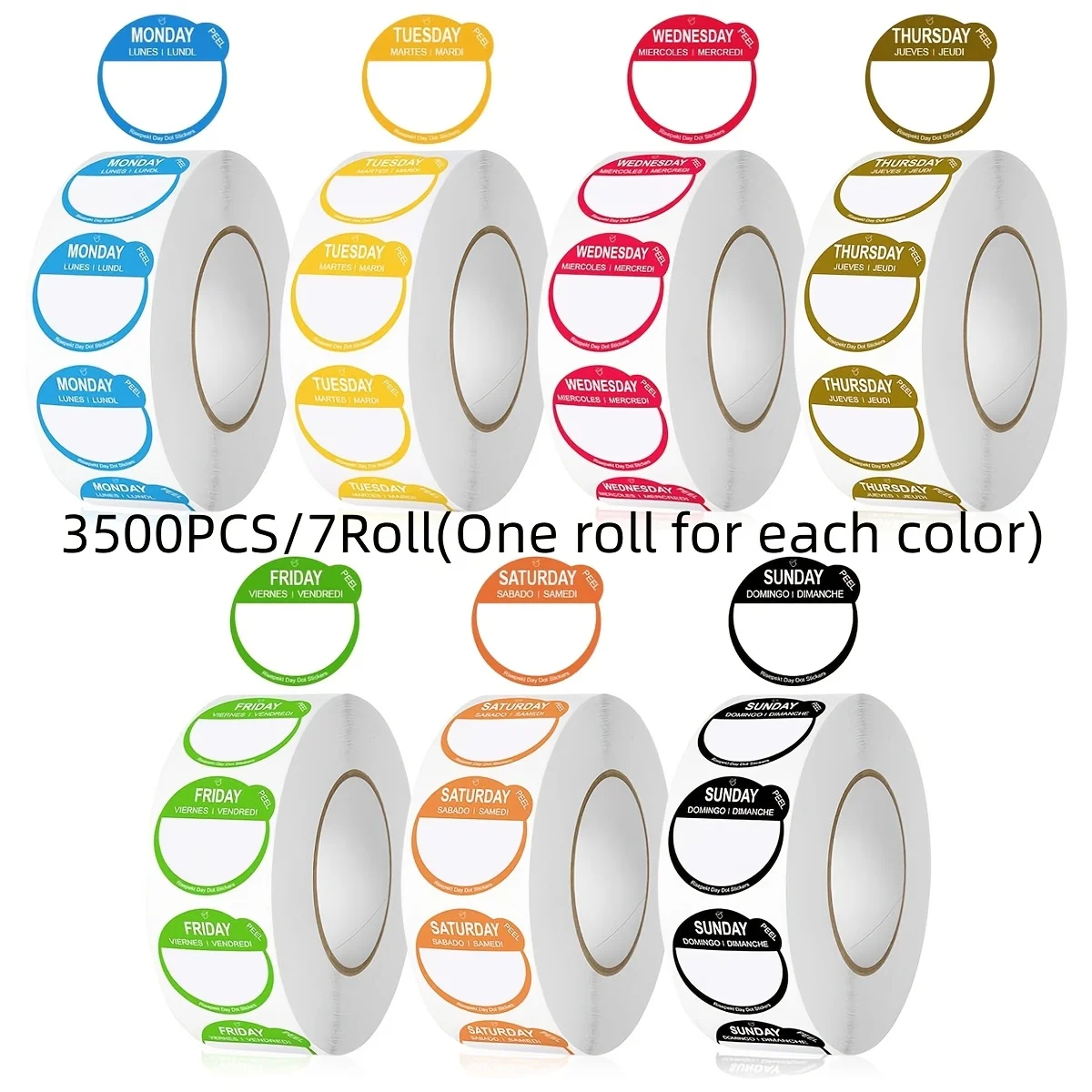7 Rolls 3500Pcs Day of The Week Stickers Monday-Sunday  Removable Food Date Labels Kitchen Storage Container Marking Tags