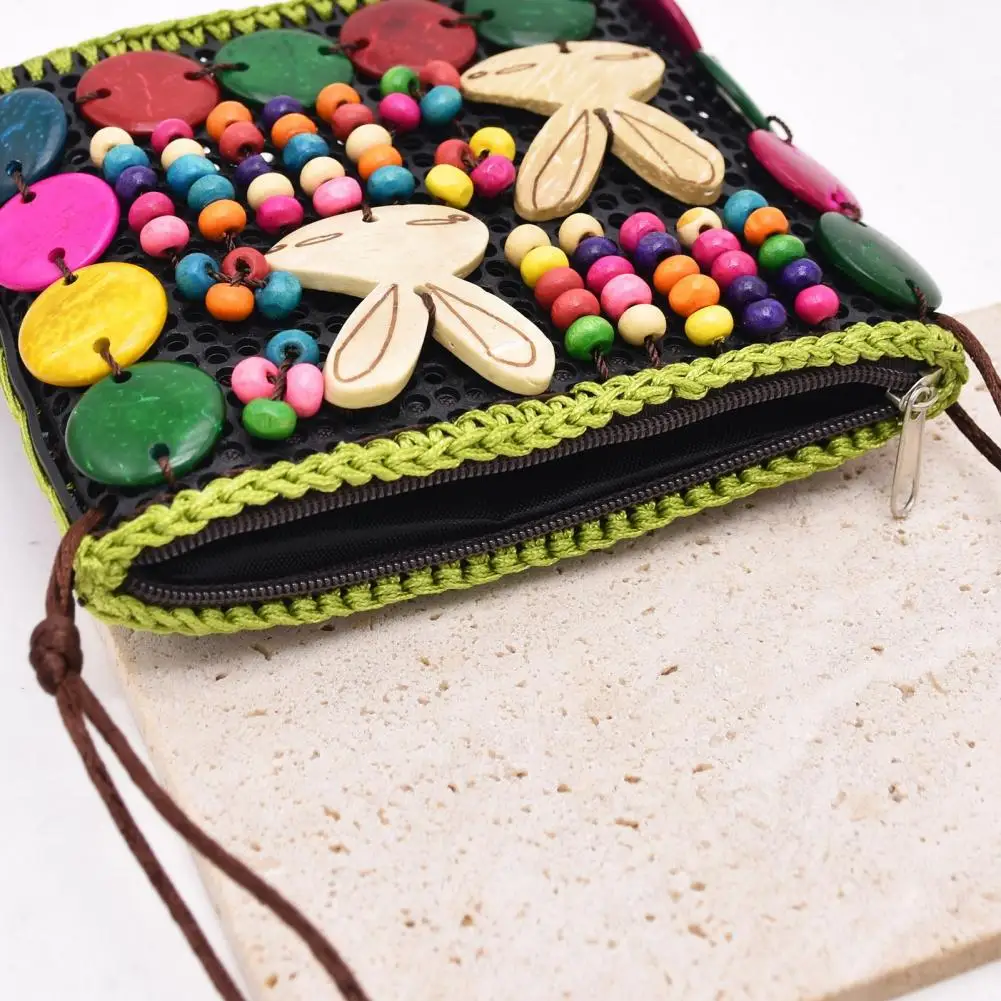 Retro Style Crossbody Bag Bright Color Beads Ethnic Style Shoulder Bag Retro Cartoon Flower Bunny Square Travel for Christmas