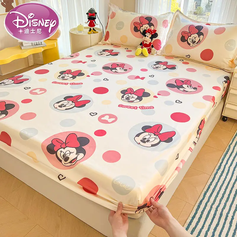 Disney Stitch Bed Mattress Cover Kawaii Cartoon Minnie Pooh Bear Lotso Bed Linen Fitted Sheet For Kids Adult Single Queen Size