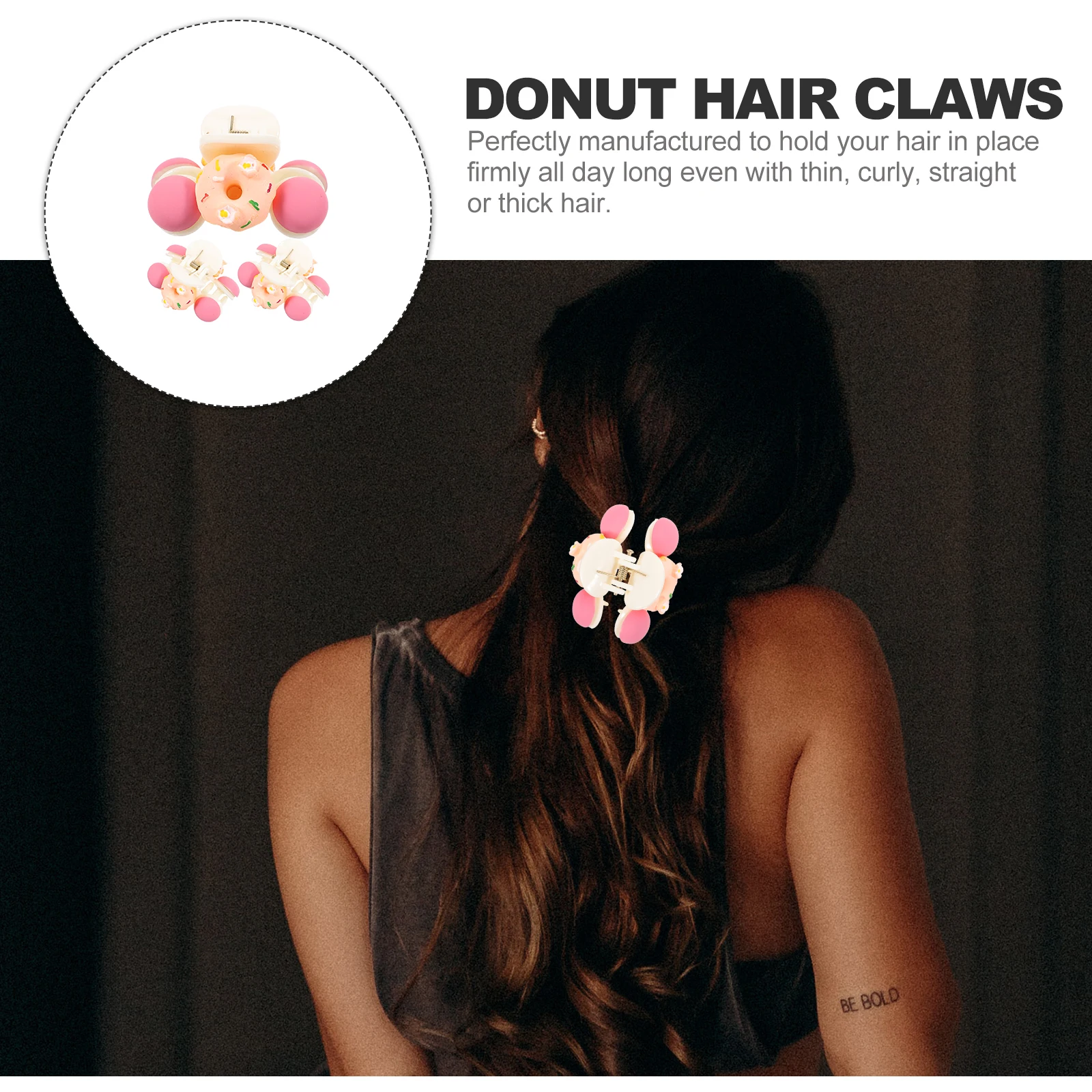 

3pcs Cream Cake Hair Claw Clips Non-Slip All Hair Types Prom Party Use Girls Women Accessories Donuts Design Gift For Daily
